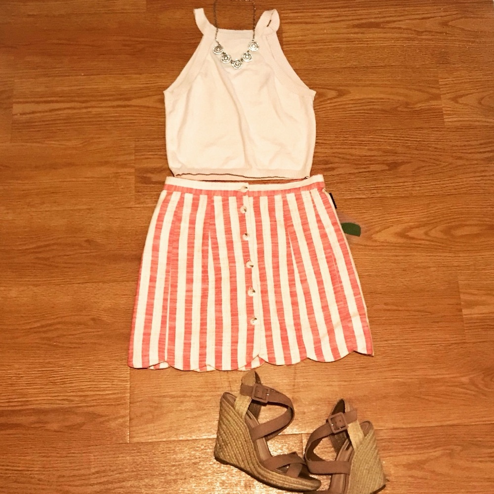 ‼️NEW Forever 21 High Waisted Coral Stripped Skirt